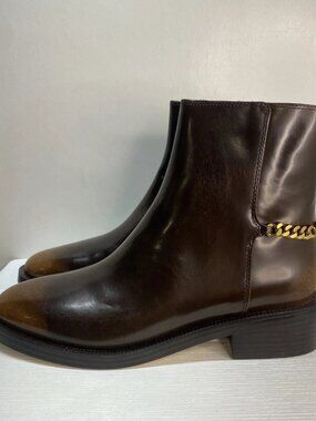 Michael Kors Womens Size 10 Luggage Carlisle Burnished Leather Side Zip Boots